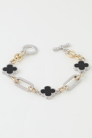 Two-Tone Cubic Zirconia Clover Chain Bracelet