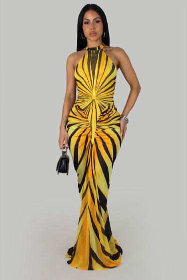 Solaris Sculpted Mesh Maxi Dress
