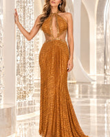 Sequin Mock Neck Maxi Dress (Black) - Palazzo Couture Online