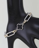 Two-Tone Cubic Zirconia Clover Chain Bracelet