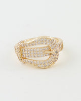 Bejeweled Buckle Statement Ring - Gold Clear