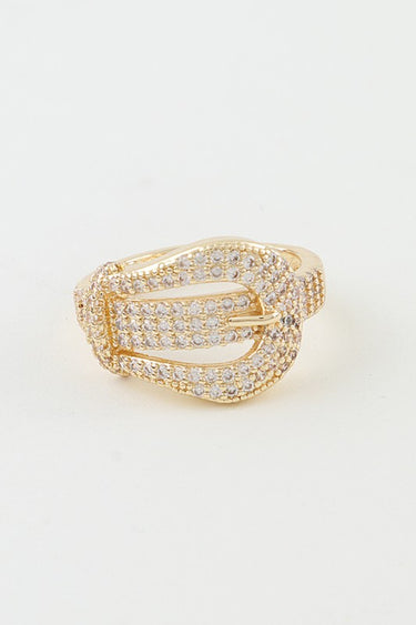 Bejeweled Buckle Statement Ring - Gold Clear