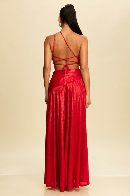 Luxe Radiant Asymmetry Evening Gown (Red)