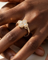 Multi Crystal Clover Statement Ring