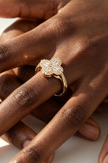 Multi Crystal Clover Statement Ring