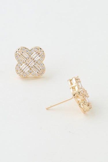 Cubic Zirconia Clover Stud Earrings
