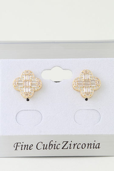 Cubic Zirconia Clover Stud Earrings