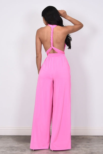 Chic Convertible Self Tie Jumpsuit (Candy Pink)