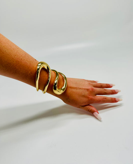 Gemini Wide Hinged Cuff Bangle (Gold)