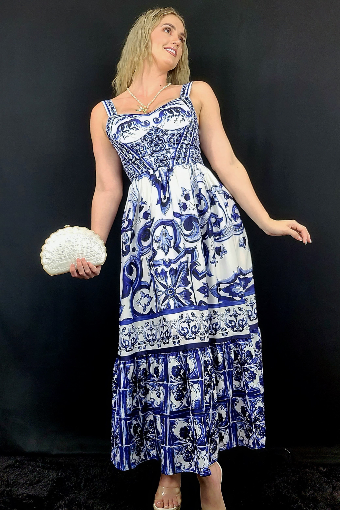 Bohemian Mosaic Maxi Dress (Blue)