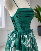 Emerald Garden Lace-Up Midi Dress | Green Floral Corset Dress