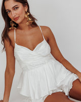 Luxe Lace Pearl Strap Romper - White | Women's