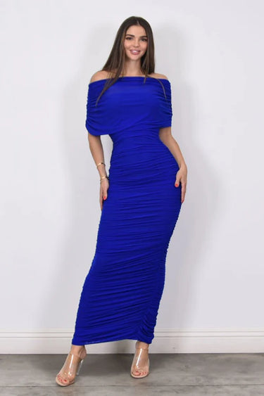 Enchanted Allure Ruched Off-Shoulder Maxi Dress - Royal Blue