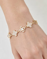 Love Mother of Pearl Clover Bracelet- Gold Cream