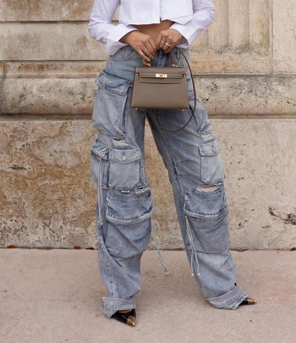 Street Utility Distressed Cargo Jeans