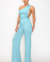 Turquoise Stone Oasis One-Shoulder Wide-Leg Jumpsuit