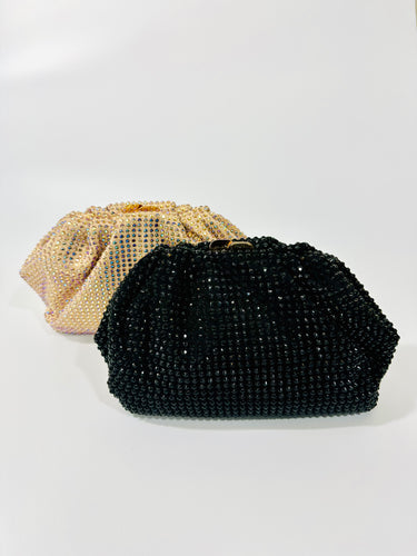 Black beaded clutch with metal closure