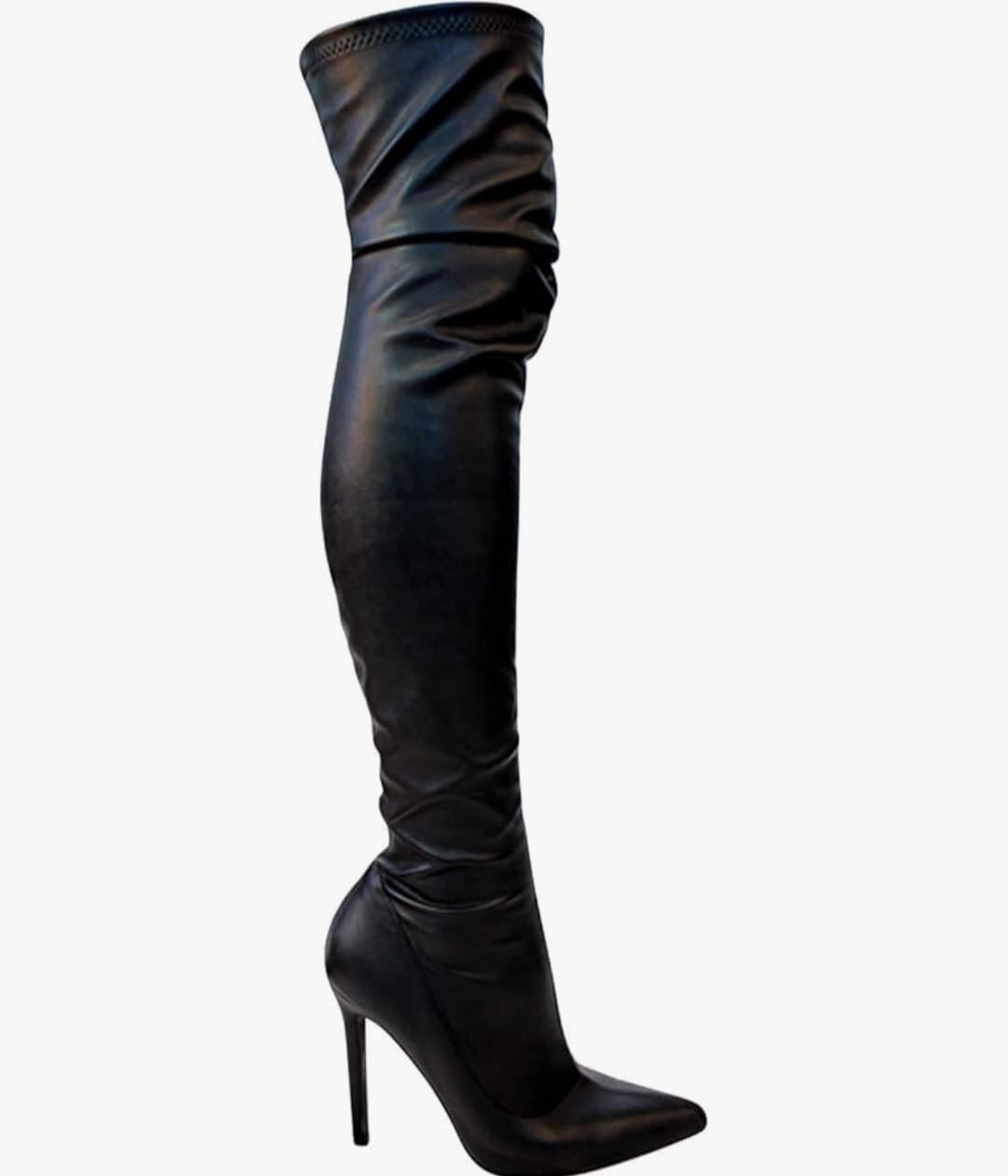 Pu Leather Gisele Pointed Toe Over The Knee Boots (Black)