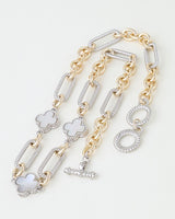 Beaded Two-Tone Cubic Zirconia Clover Chain Necklace