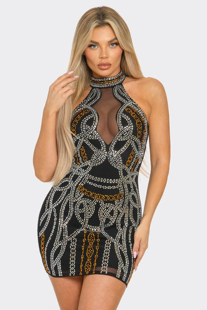 Shimmering Opulence Mini Dress (Black)