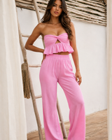 Coastal Breeze Cotton Pant- Pink