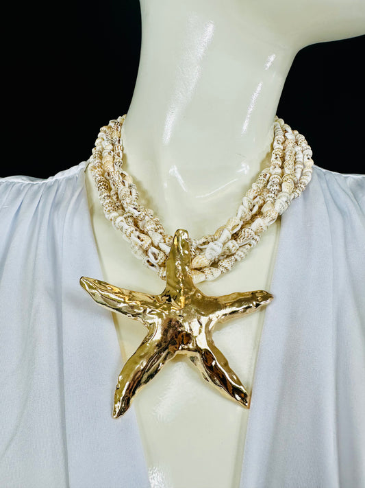 Starfish Seashell Statement Necklace (White)