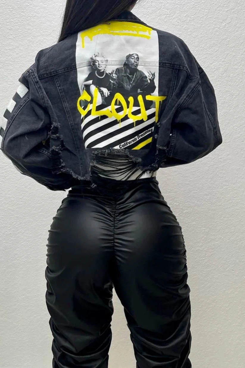 Stylish Clout Crop Jacket - Black Denim