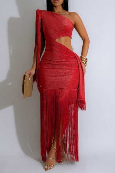 Golden Fringe Glam Cut-Out Maxi Dress - Black | Maxi Dress