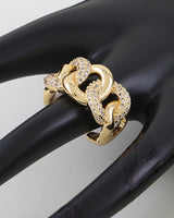 Pavé Curb Chain Statement Ring - Gold Clear