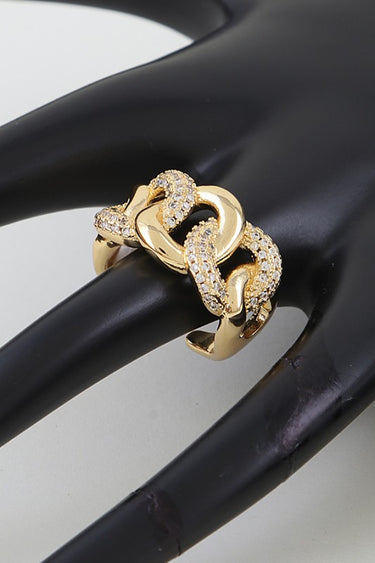 Pavé Curb Chain Statement Ring - Gold Clear