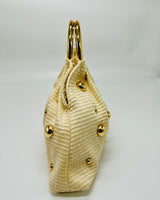 Ivory woven tote bag gold accent spheres – summer accessory