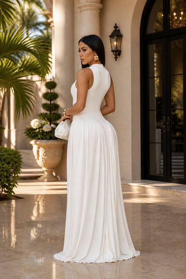 Sculpted Flow Maxi Dress - Ivory
