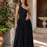 Midnight Muse Polka Dot Ruffle Maxi Dress – Black/Wh | Maxi Dress
