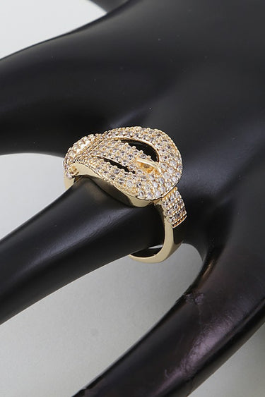 Bejeweled Buckle Statement Ring - Gold Clear
