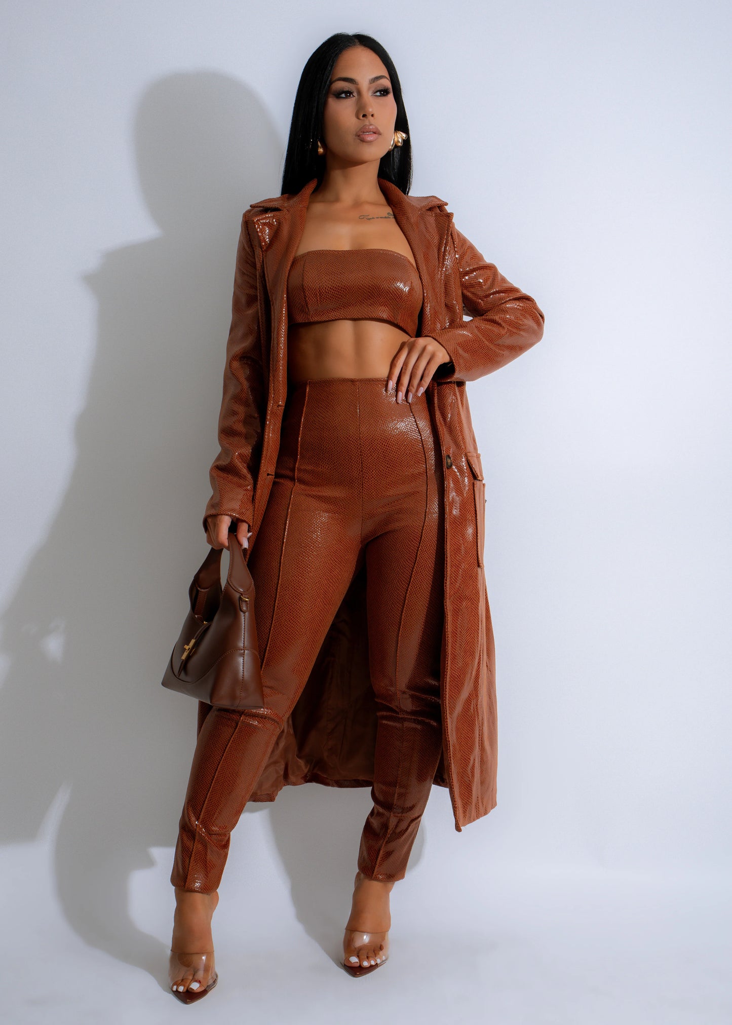 Savage Luxe Faux Leather Three-Piece Pant Set