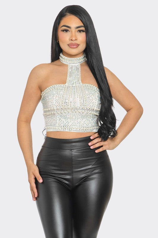 Dazzling Luxe Choker Crop Top (white)