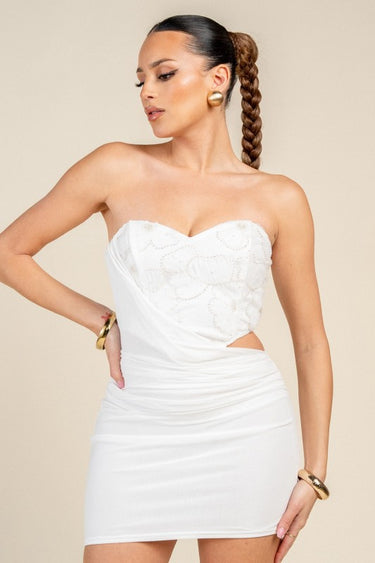 Ethereal Sculpted Draped Mini Dress - White