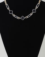 Beaded Two-Tone Cubic Zirconia Clover Chain Necklace