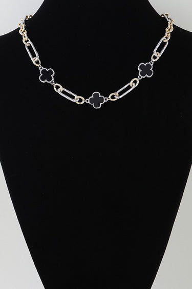 Beaded Two-Tone Cubic Zirconia Clover Chain Necklace