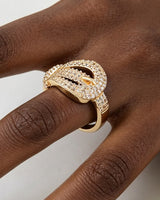 Bejeweled Buckle Statement Ring - Gold Clear