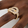 Bejeweled Buckle Statement Ring - Gold Clear