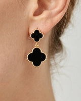 Black Double Clover Drop Earrings