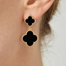 Black Double Clover Drop Earrings