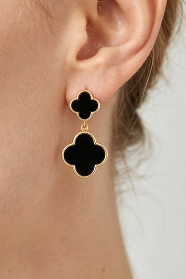 Black Double Clover Drop Earrings