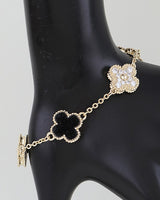 Marble Stone & Cubic Zirconia Clover Charm Bracelet