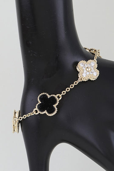 Marble Stone & Cubic Zirconia Clover Charm Bracelet