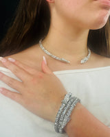 Elegant Silver Necklace Set Featuring Serpent Motif and Matching Earrings