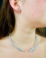 Close-up of Silver Serpentine Necklace and Earrings - Delicate Design