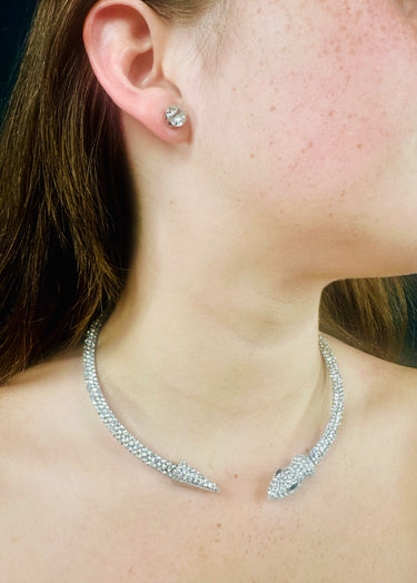 Close-up of Silver Serpentine Necklace and Earrings - Delicate Design