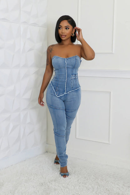 Denim Hourglass Bustier Jumpsuit